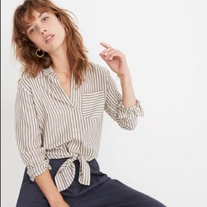 NWT Madewell Gray tie-front Maitland stripe shirt